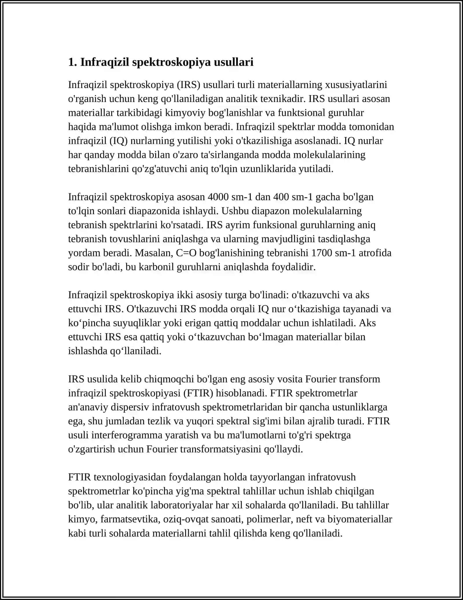 NOORGANIK KIMYODA MODDALARNING TARKIBINI IK, UF VA RENTGENOSTRUKTUR USULLARI YORDAMIDA ANIQLASH 3