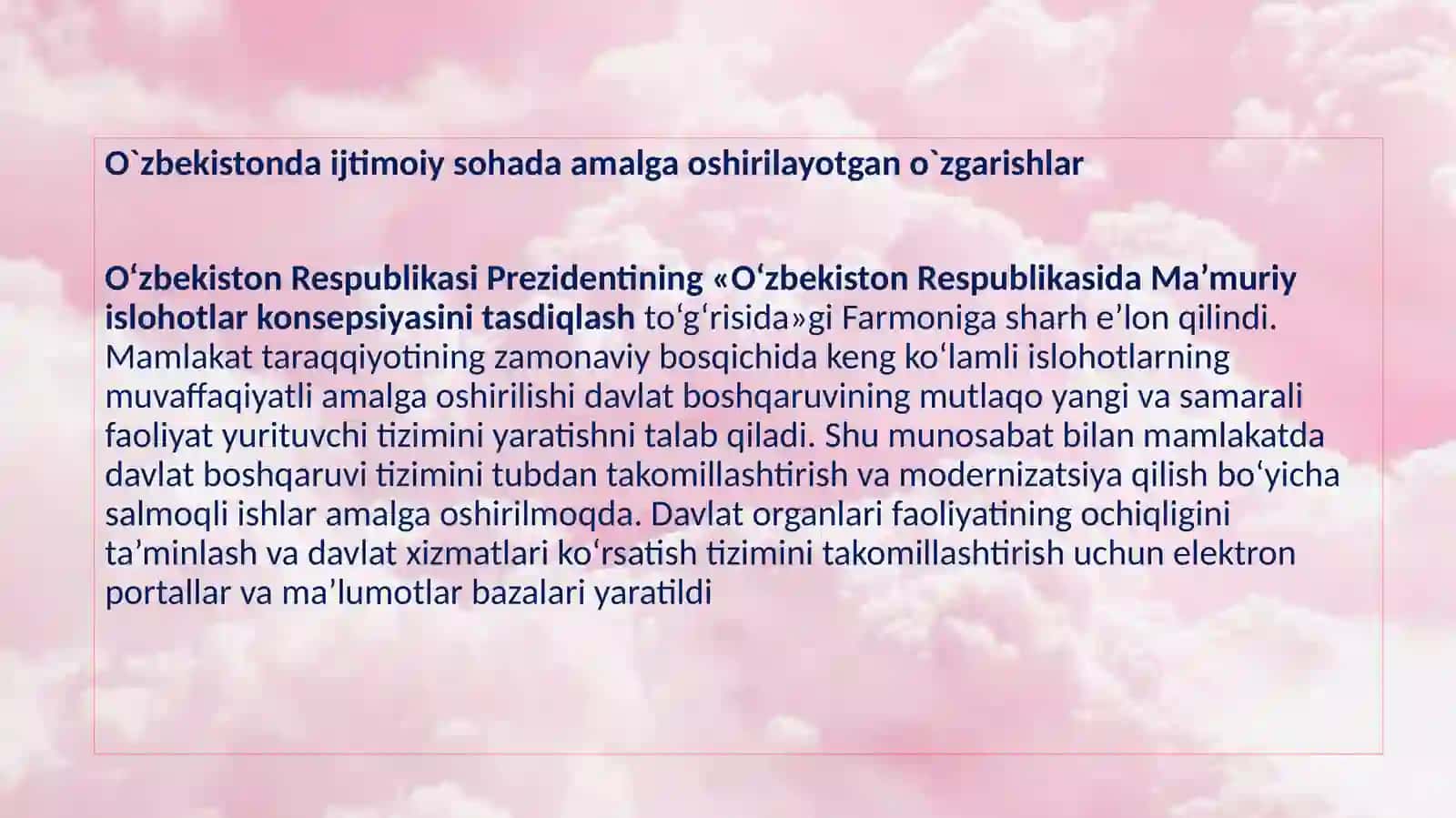 O’zbekistonda ijtimoiy sohada amalga oshirilayotgan o’zgarishlar mazmun va mohiyati 3