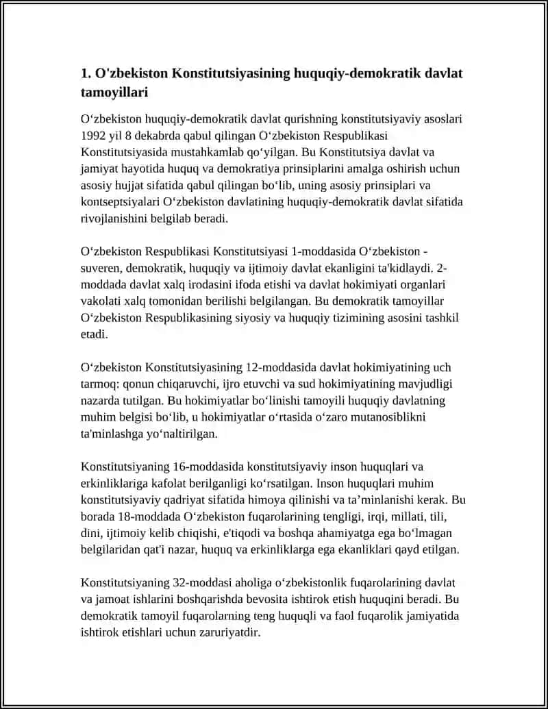 O'ZBEKISTON HUQUQIY DEMOKRATIK DAVLAT QURISHINIG KONSTITUTSIYAVIY ASOSLARI 3