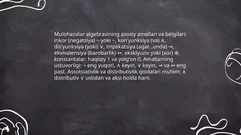 Mulohazalar algebrasining asosiy amallari va belgilari 3