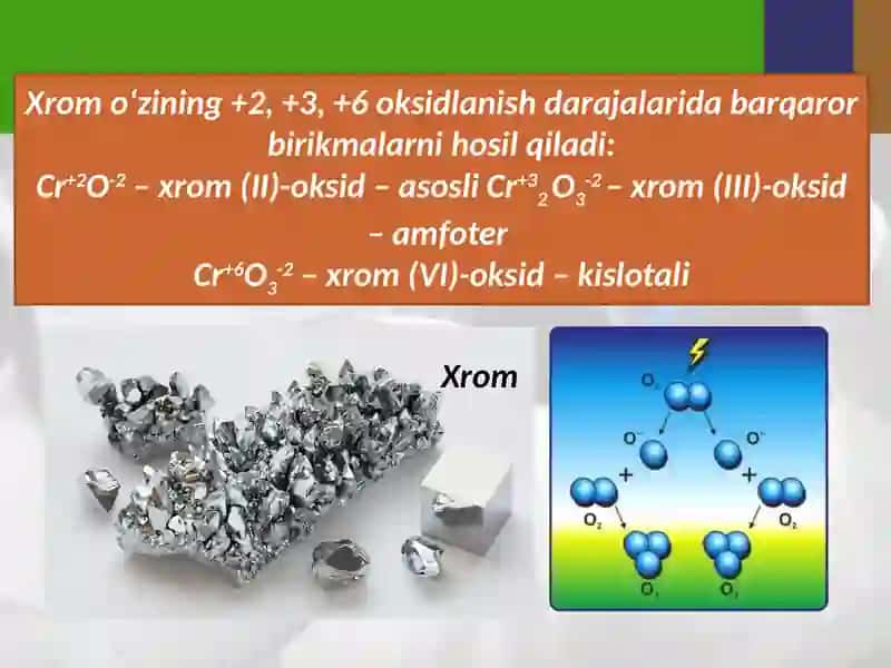 Xromning II, III, VI valentli birikmalarini va xossalari 3