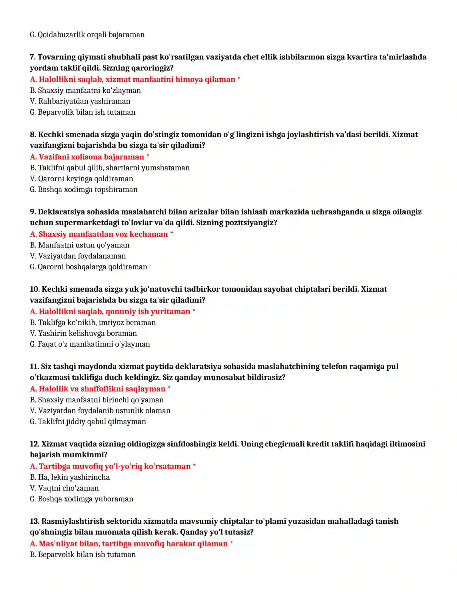 Bojxona akademiyasi imtihon testlari 3