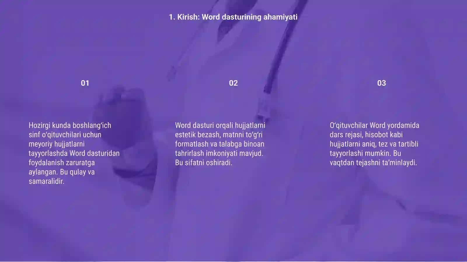 Boshlangʻich sinf oʻqituvchilarini meyoriy hujjatlarini tayyorlashda Word dasturidan foydalanish 3