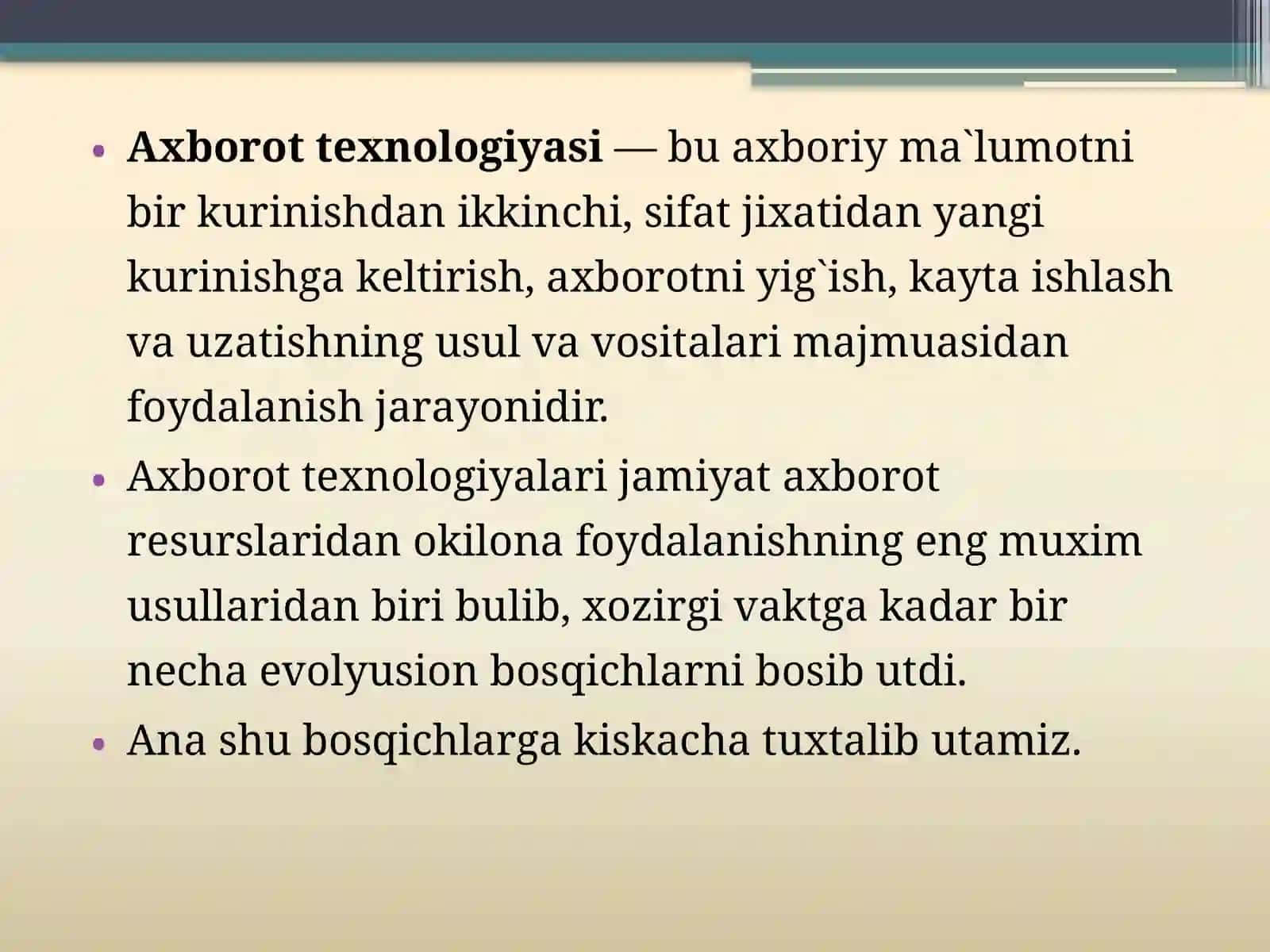 Аxbоrоt tеxnоlоgiyalаri va Аxbоrоttеxnоlоgiyаlаri 3