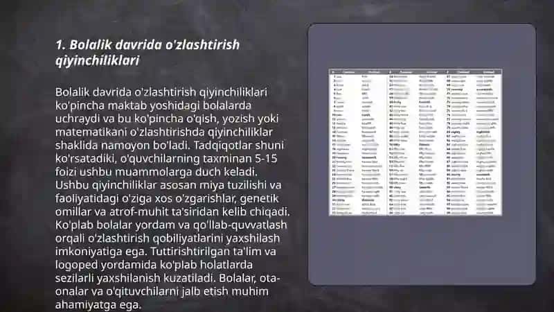 Bolalik davrida o'zlashtirish qiyinchiliklari 3