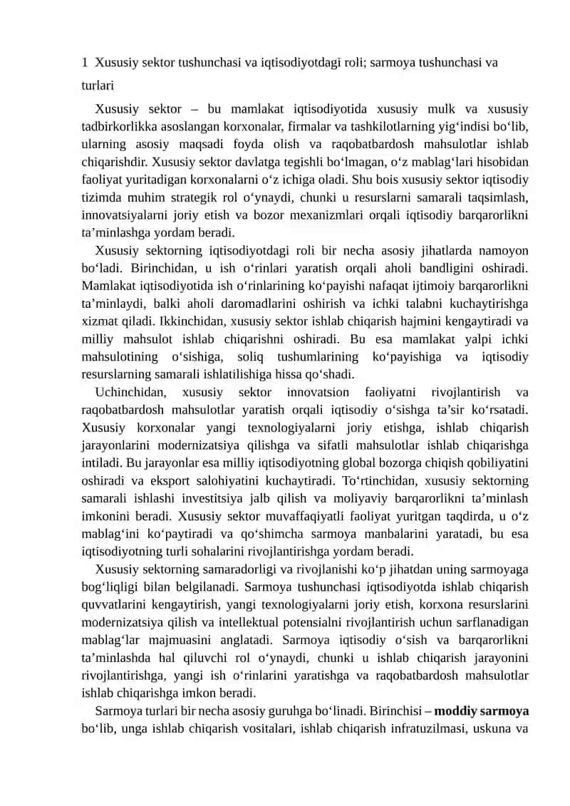 Xususiy Sektorning Sarmoya va Samaradorligi 3