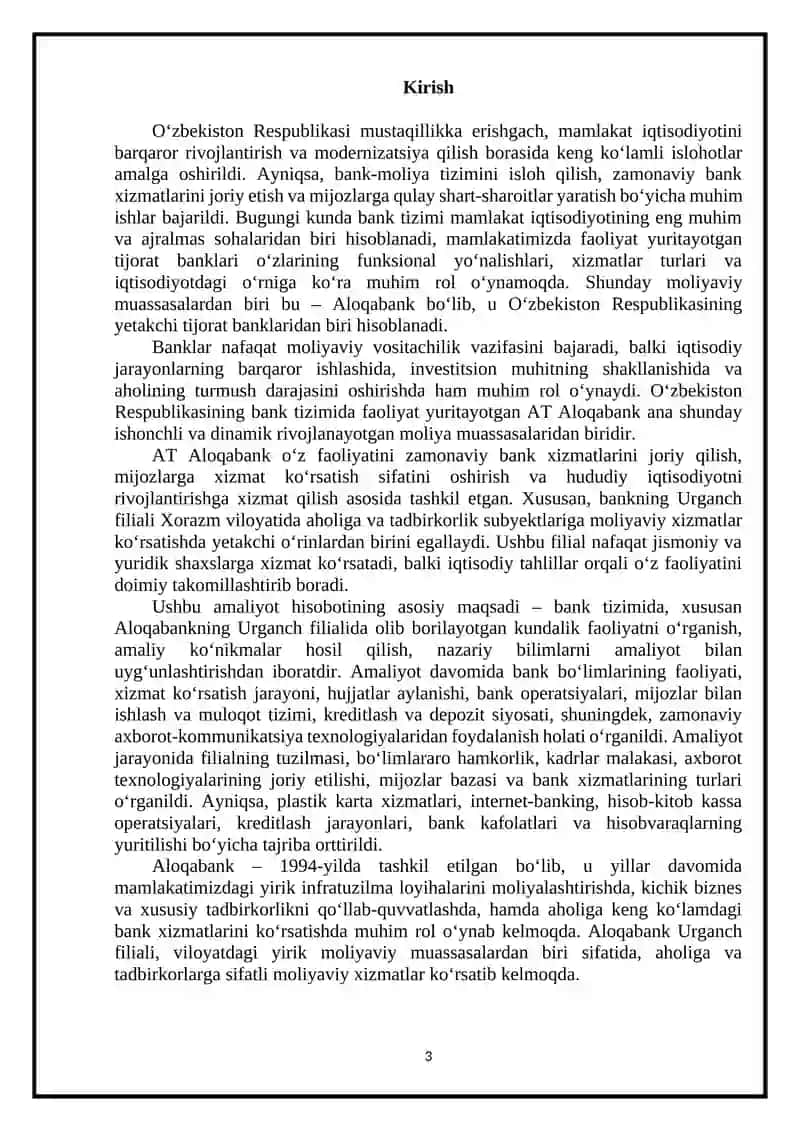 AT ”AloqaBank” Urganch KXKMning umumiy tavsifi va tarixi 3