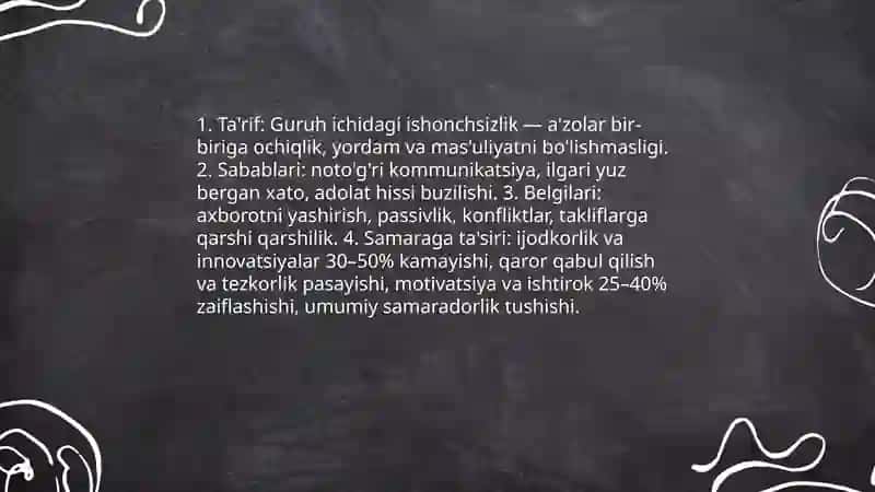 Guruhning samarali faoliyatiga to‘sqinlik qiluvchi omillarning psixologik tahlili 3