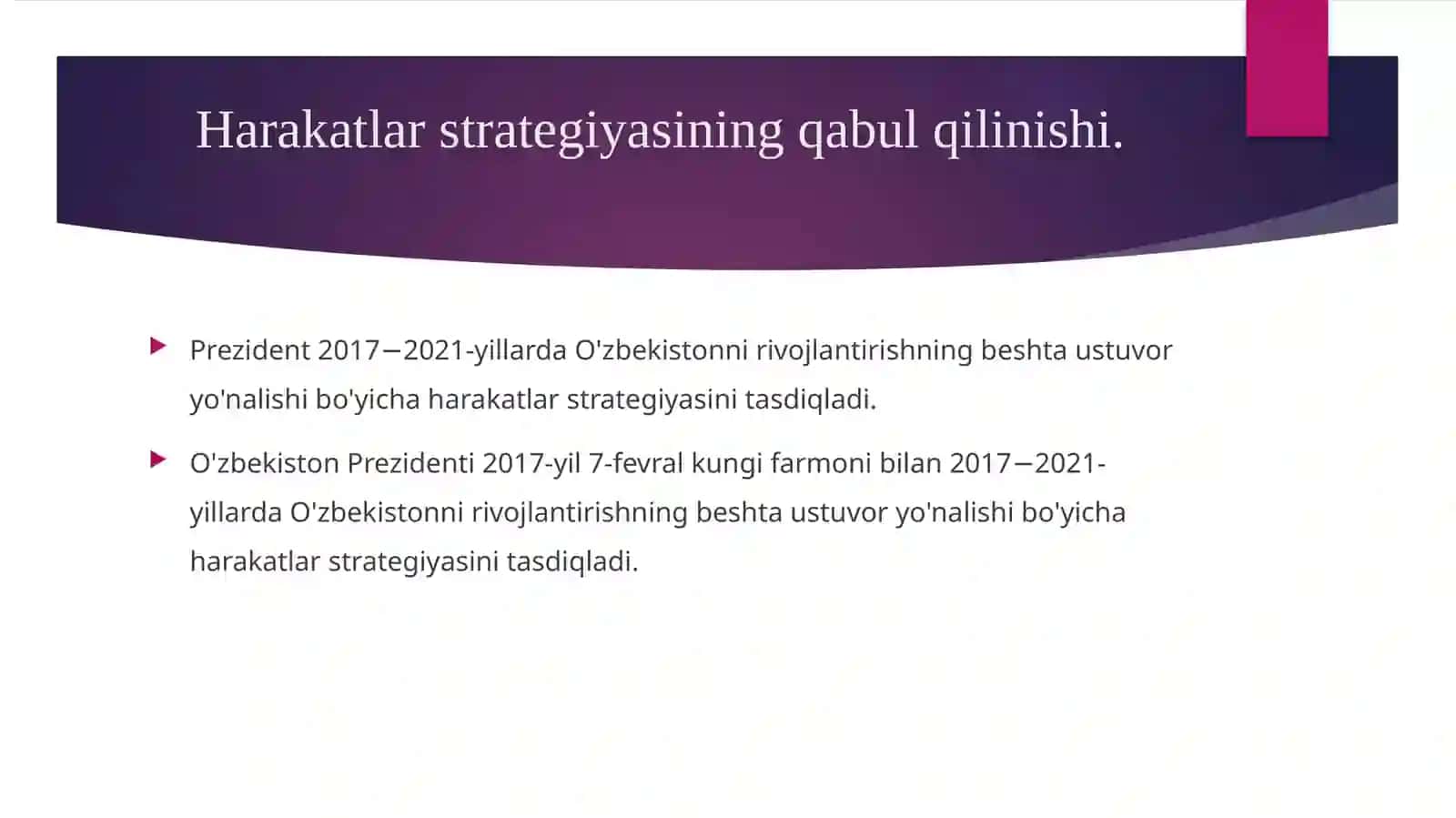 2017-yilda O‘zbekistonda keng ko‘lamli iqtisodiy islohotlar dasturini qabul qilinishi va uning ahamiyati 3