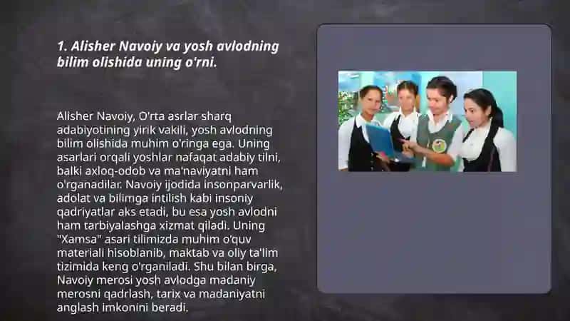 Alisher Navoiy va yosh avlodning bilim olishida uning o'rni 3