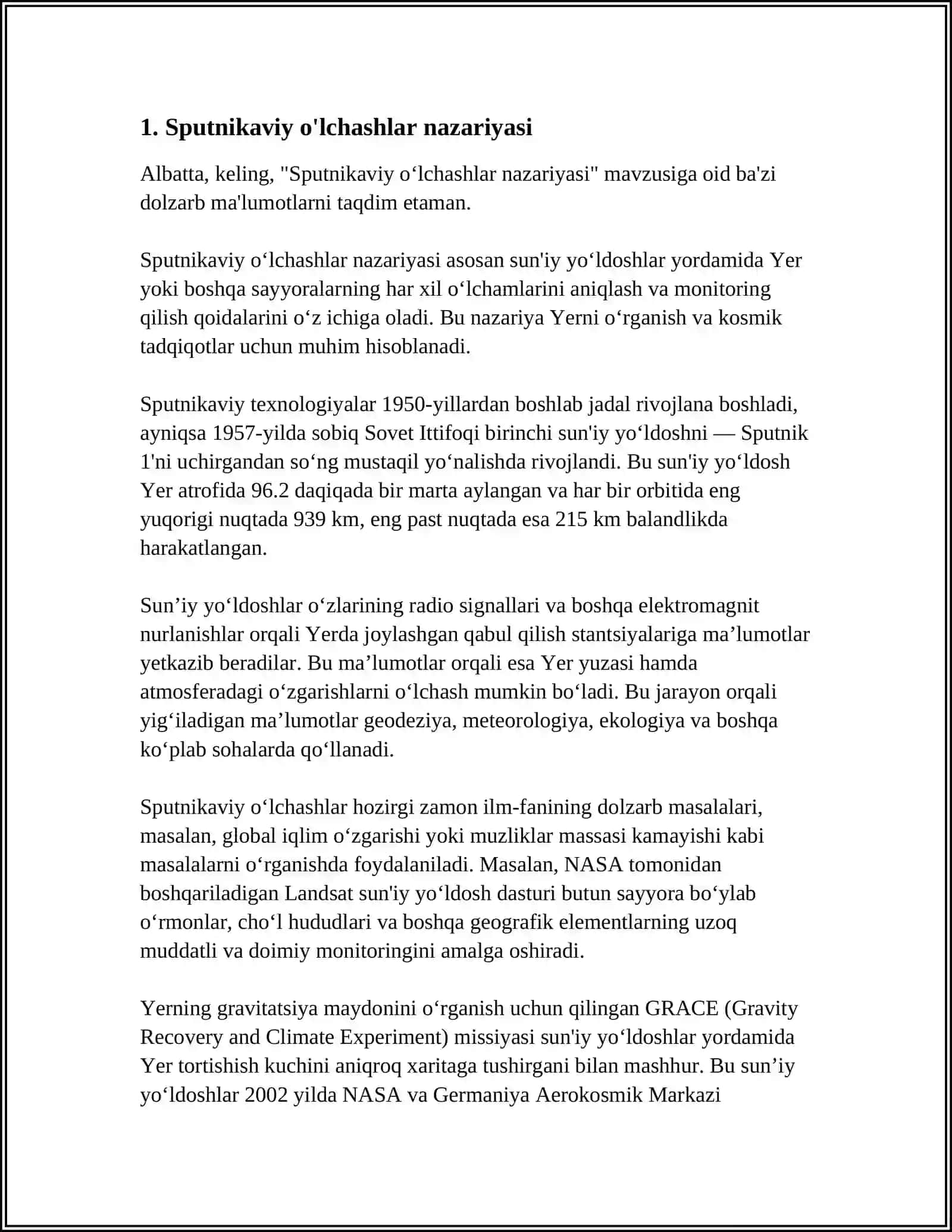 SPUTNIKAVIY O'LCHASHLAR YORDAMIDA GEODEZIK TO'RLARNI BARPO ETISH 3