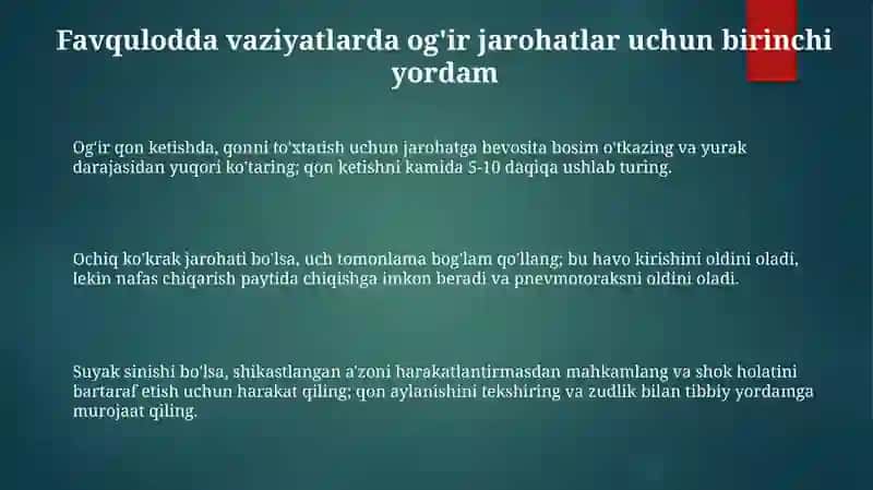 Og'ir shikastlanishlarda birinchi yordam 3