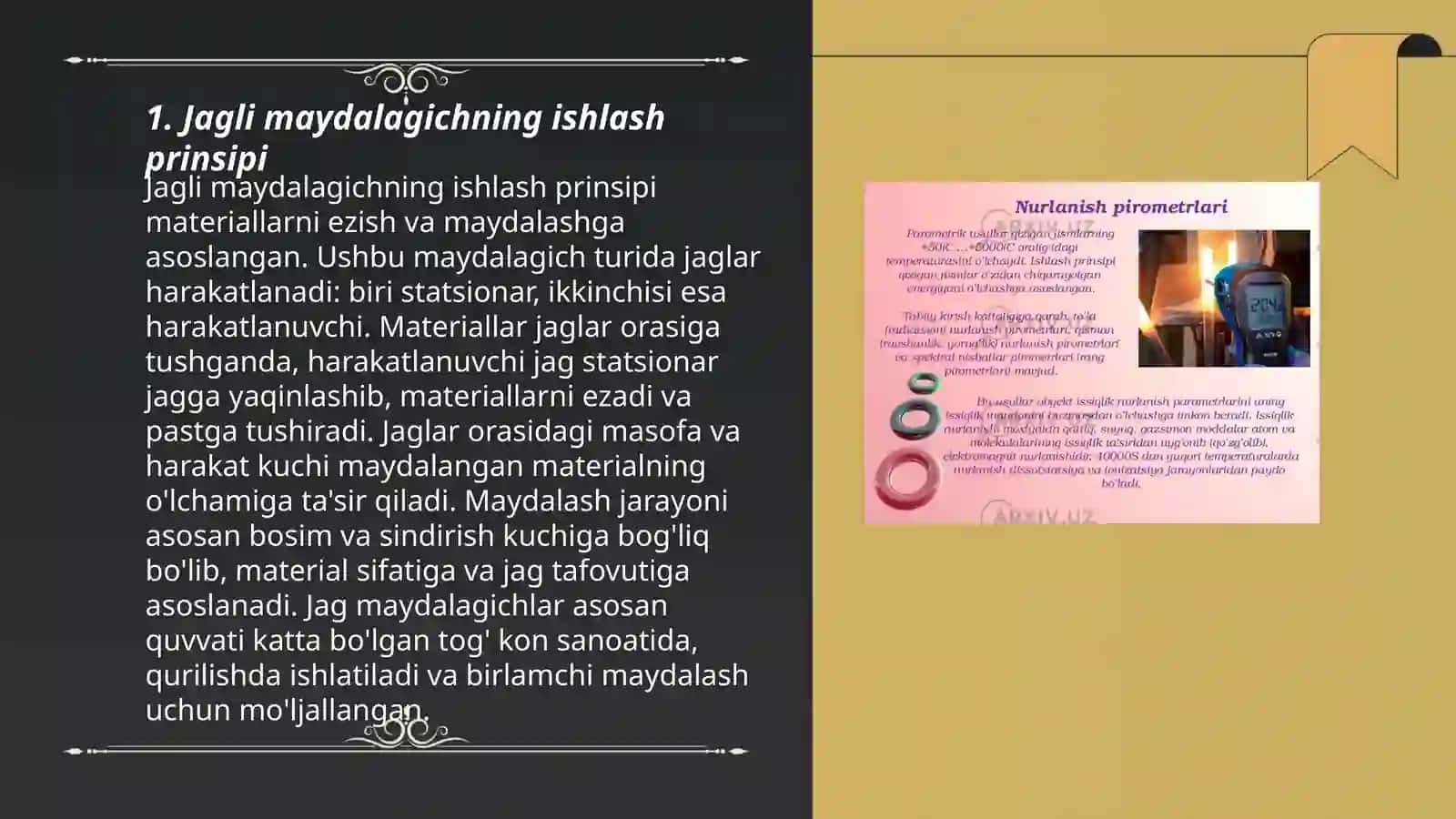 Jagli maydalagich ishlarini organish va asosiy korsatkichlarni aniqlash 3