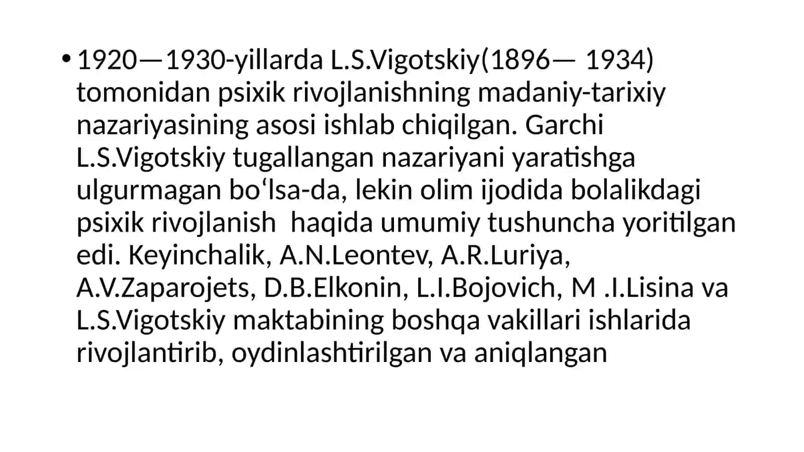 PSIXIK RIVOJLANISHNI TUSHUNISHNING MADANIY-TARIXIY KONSEPSIYASI. L.S. VIGOTSKIY VA UNING MAKTABI 3