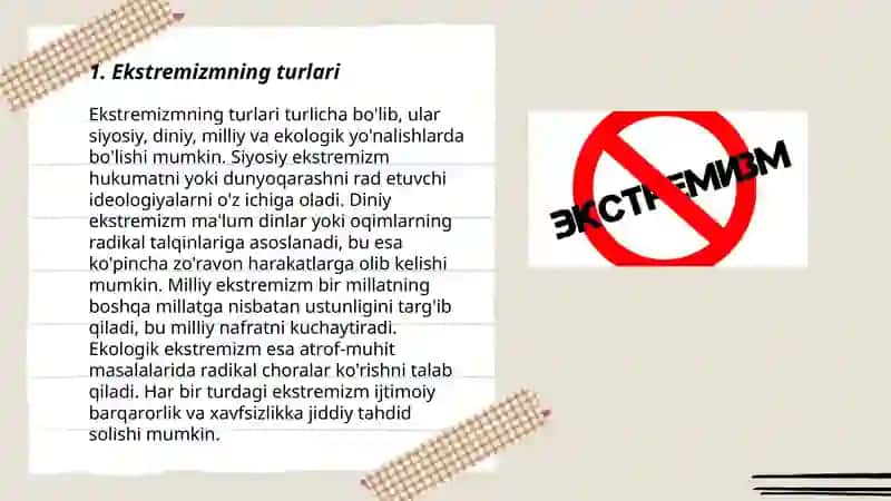 Ekstremizmning ko‘rinishlari va namoyon bo‘lishi shakllari 3
