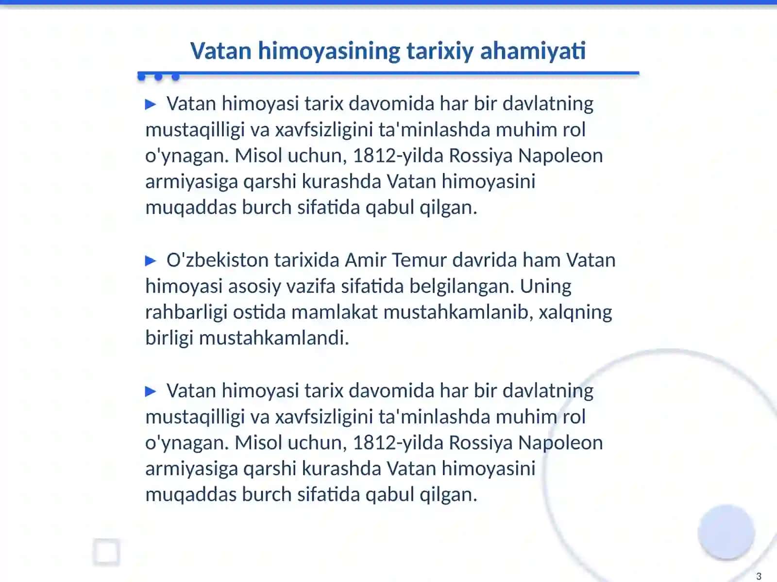 Vatan himoyasi- muqaddas burch. Grammatika 3
