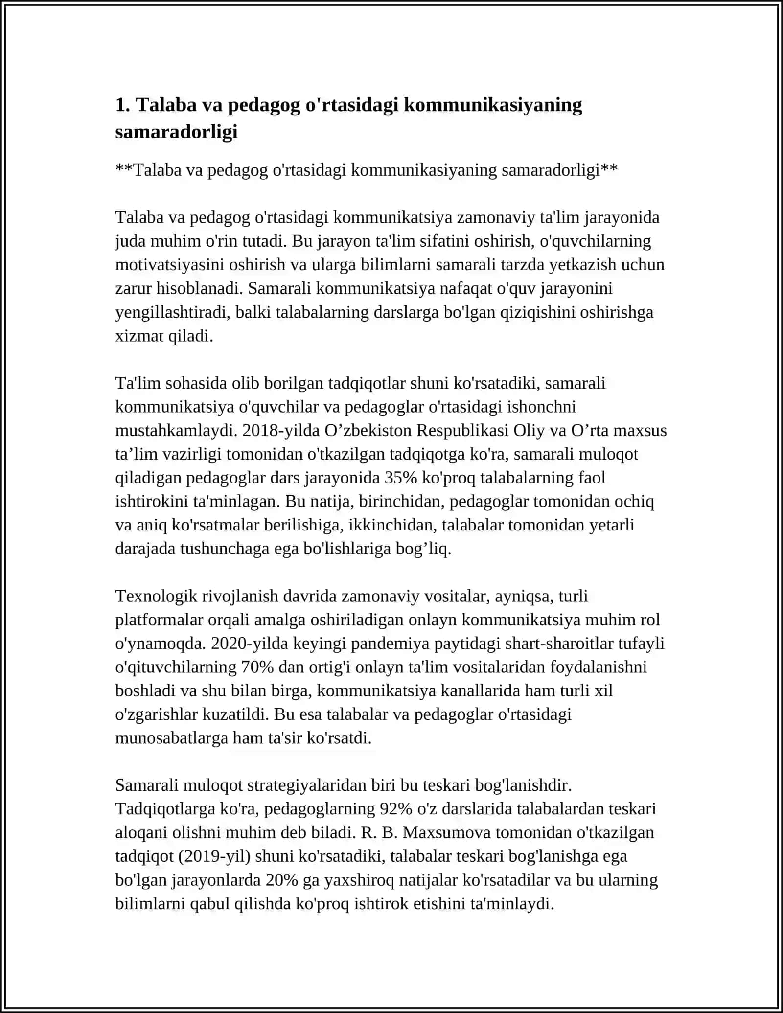 Talaba va pedagog o'rtasidagi kommunikasiyaning samaradorligi 3