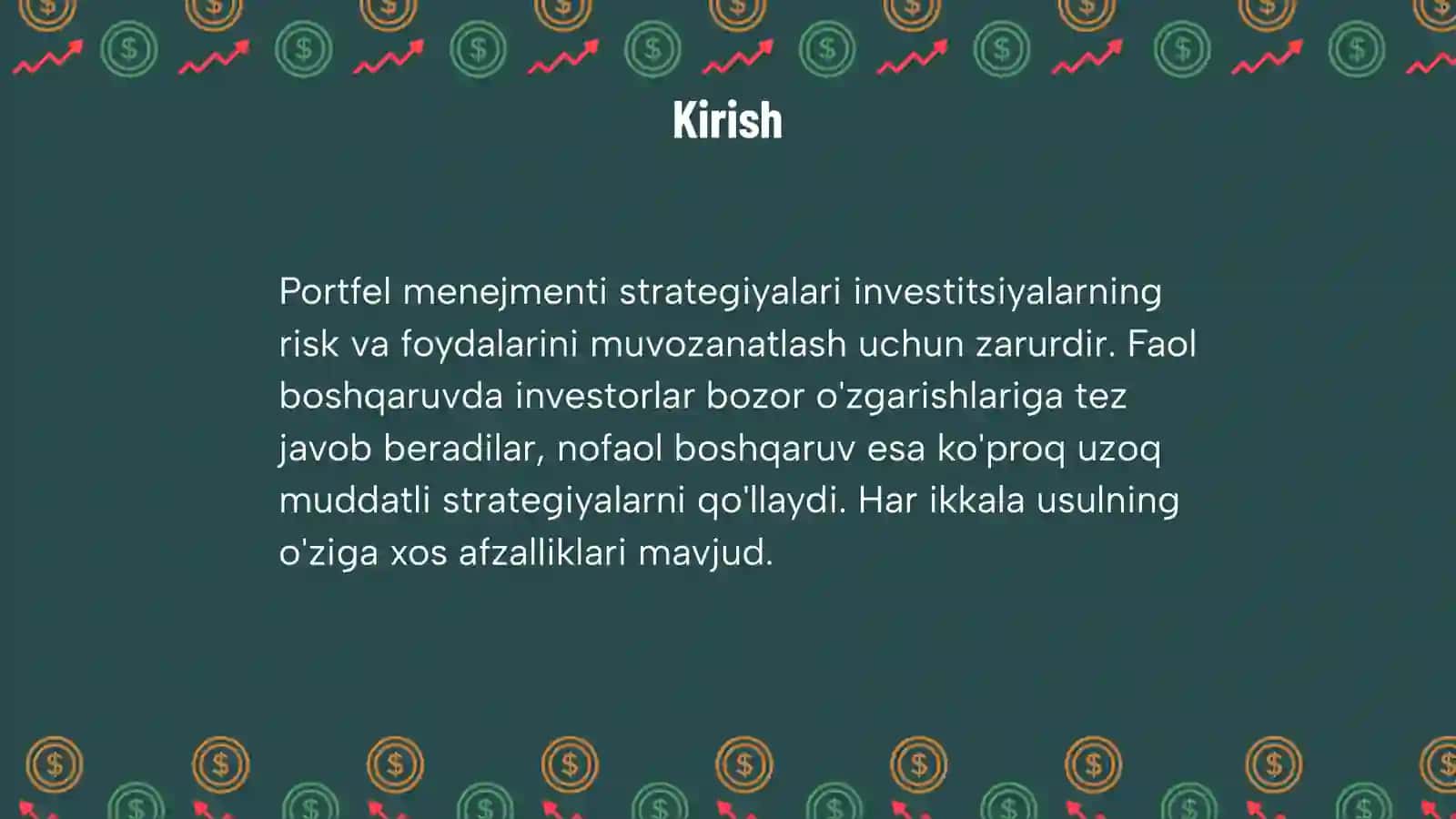 Portfel menejmenti strategiyalari, faol va nofaol boshqaruv 3