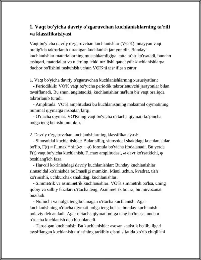 VAQT BO'YICHA DAVRIY O'ZGARUVCHAN KUCHLANISHLARDA MATERIALLAR MUSTAXKAMLIGI 3