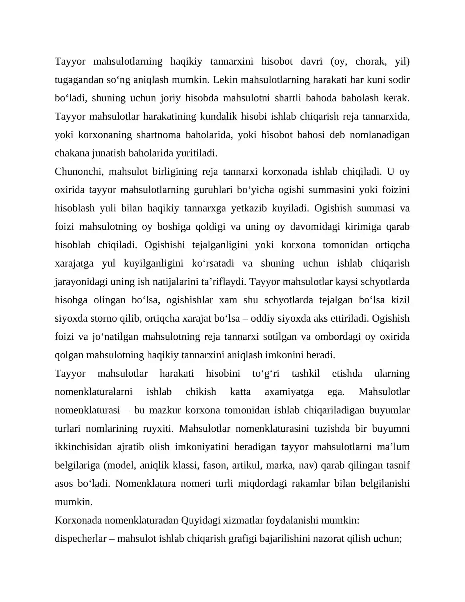 Tayyor mahsulot va uning sotilishini hisobga olish 3