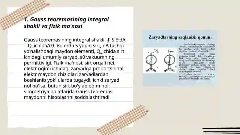 Elektr maydon uchun Gauss teoremasi va uning yordamida maydonlarni hisoblash 3