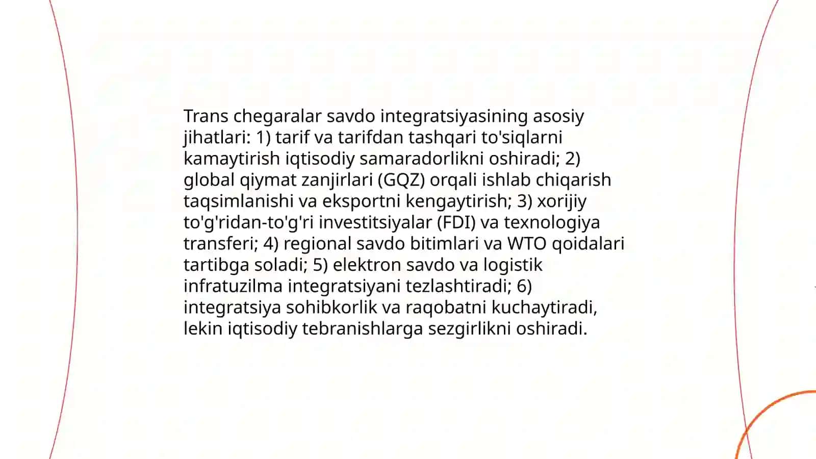 Trans chegaralar va global savdo integratsiyasi 3