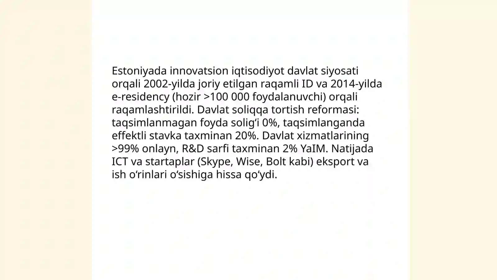 Innovatsion iqtisodiyotning Estoniya davlati tajribasi asosida iqtisodiy oʻsishni taʼminlashdagi tajribalarni oʻrganish 3