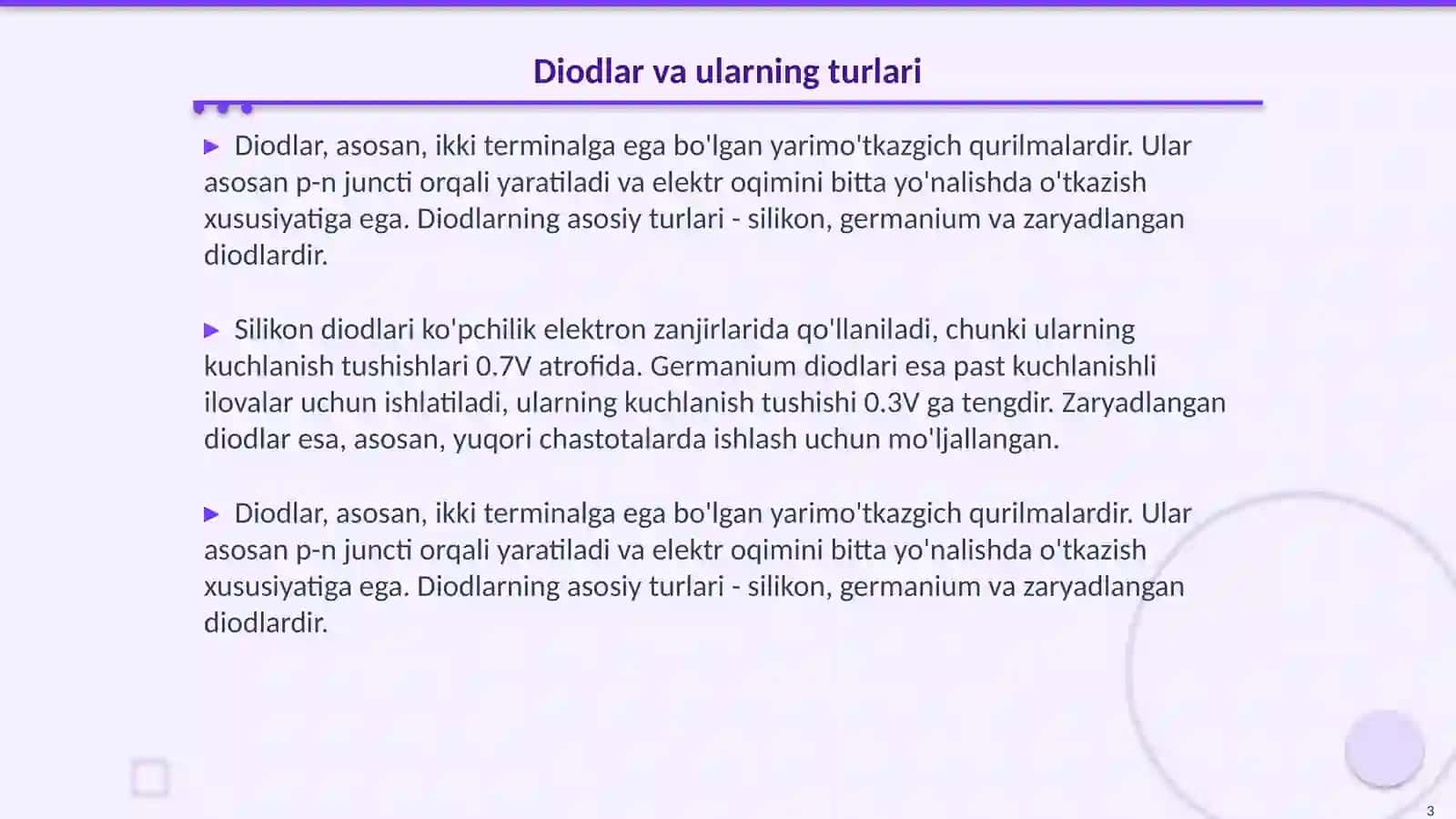 Diodlarning elektr xossalarini tekshirish va ularni zanjirga ulash 3