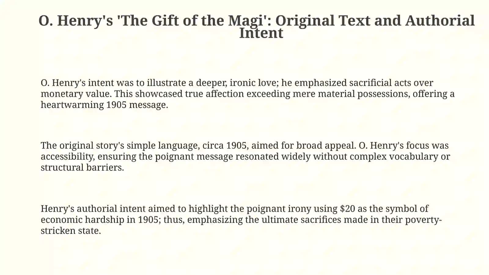 O. Henry's 'The Gift of the Magi': Original Text and Authorial Intent 3