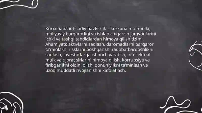 Korxonada iqtisodiy havfsizligi va tijorat sirlarini oʻrganish 3