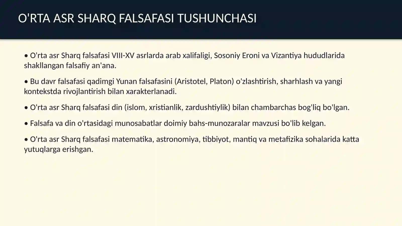 Oʻrta asr Sharq falsafasi va uygʻonish davri xususiyatlari 3