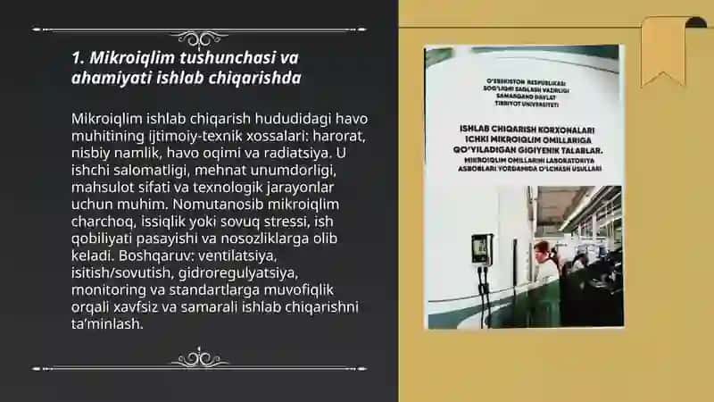 Ishlab chiqarishda mikroiqlim toʻgʻrisida asosiy tushuncha va uning koʻrsatkichlari me'yorlari 3