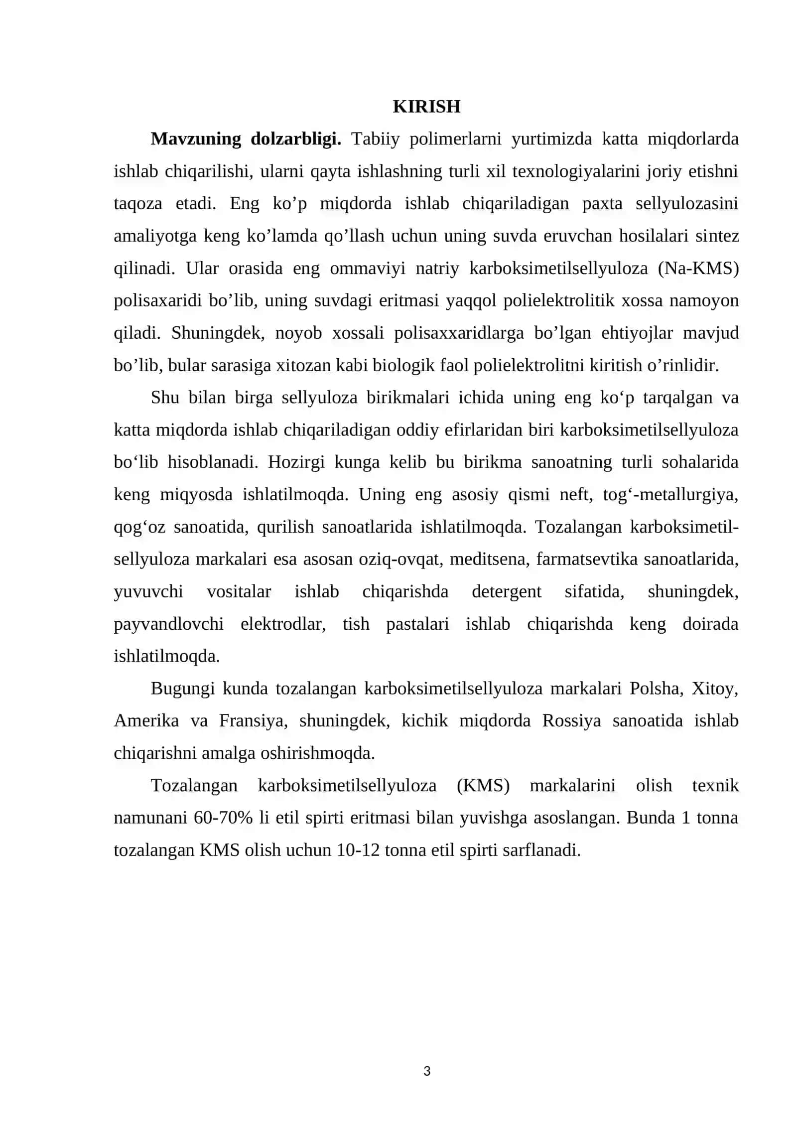 Kaliy xlorid ishlab chiqarish texnologiyasida qo’llaniladigan karboksimetilsellyuloza namunalarining tarkibi va fizik kimyoviy xossalarini tadqiq etish 3
