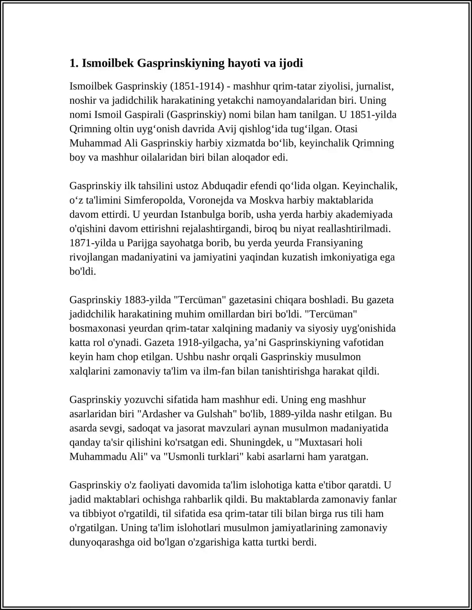 ISMOILBEK GASPRINSKIYNING TURKISTONGA OID ASARLARI. "DORUR-ROHAT MUSULMONLARI", "MUKOLAMAI SALOTIN" ASARLARI TAHLILI 3