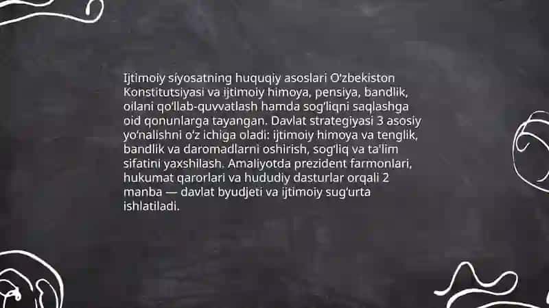 O'ZBEKISTON RESPUBLIKASIDA AMALGA OSHIRILAYOTGAN IJTIMOIY SIYOSATNING AHAMIYATI 3