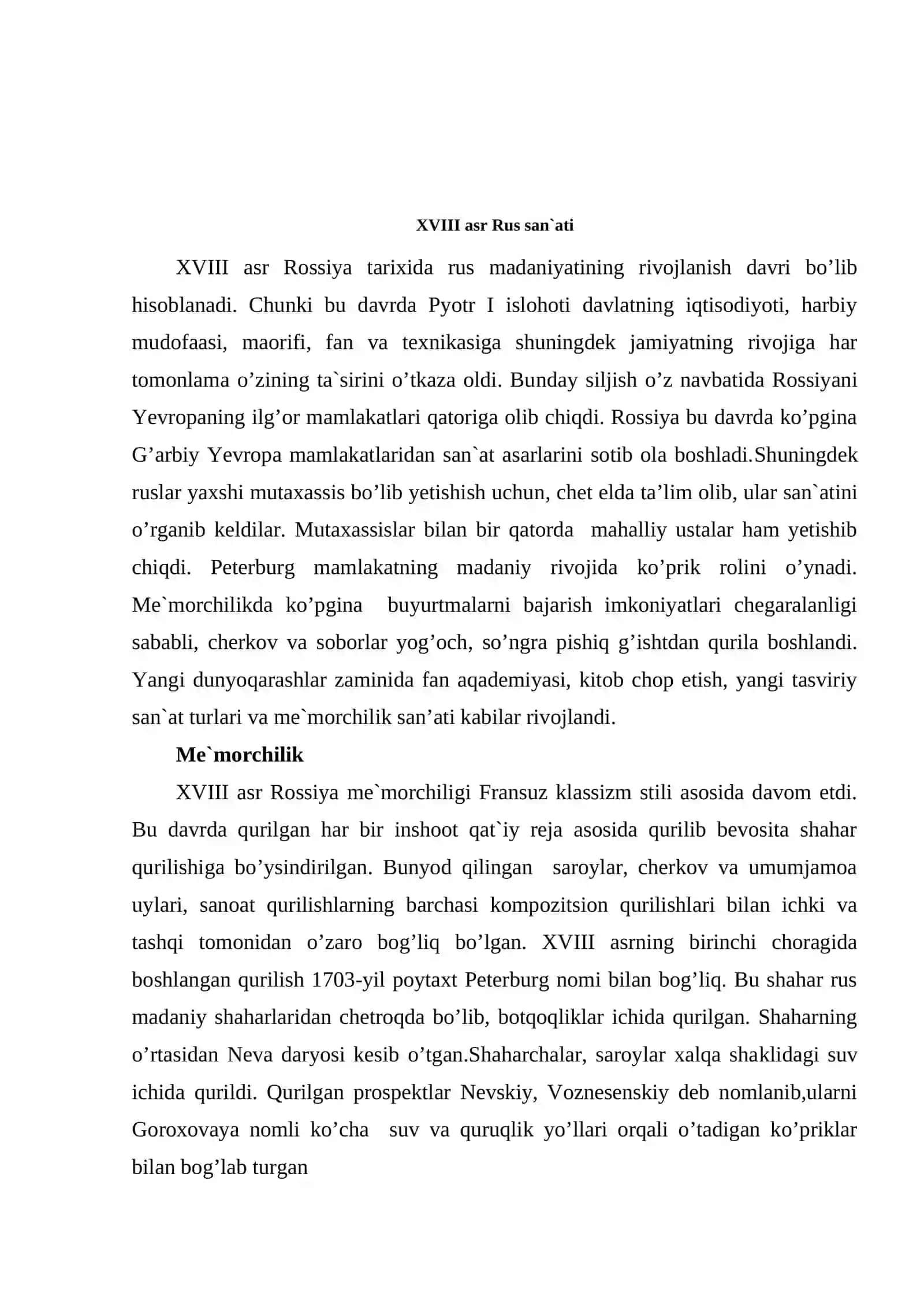 RUS SAN’ATI. Kurs ishi 3
