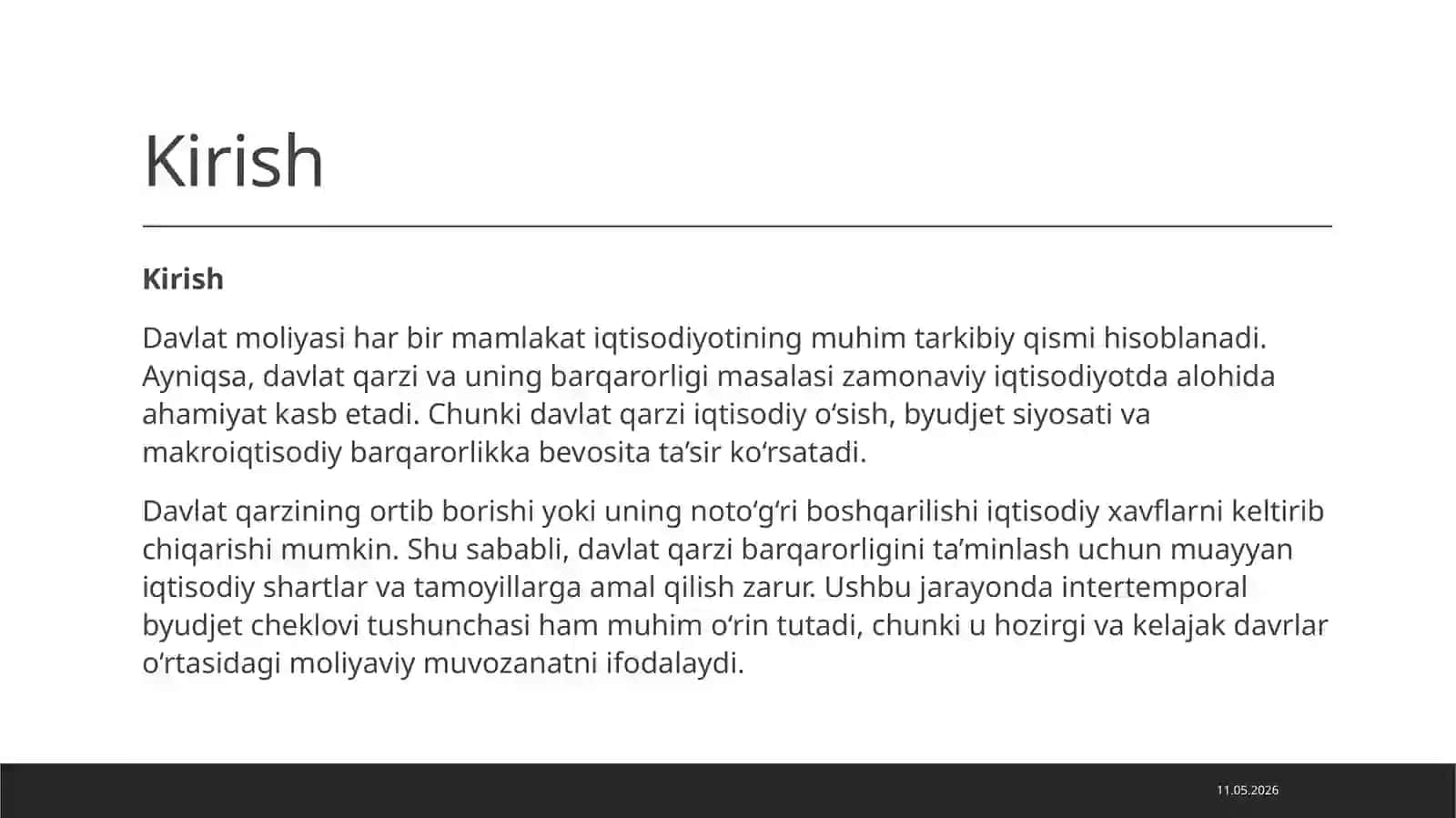 Davlat qarzining barqarorligi shartlari va intertemporal byudjet cheklovi 3