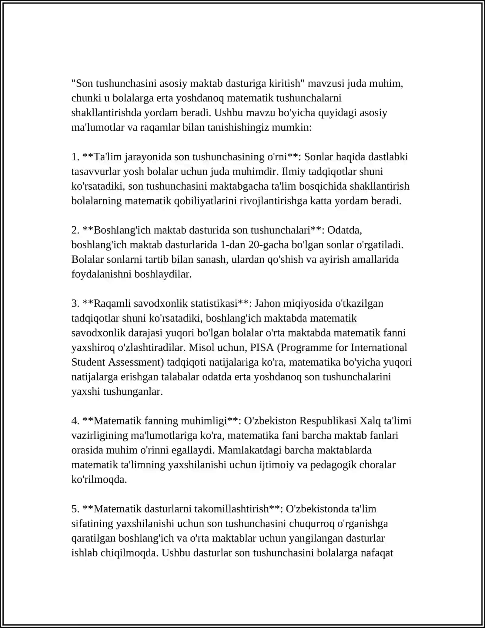 UMUMTAʼLIM MAKTABLARIDA SON TUSHUNCHASINI KIRITISH, KENGAYTIRISH VA OʻQITISH MUAMMOLARI 3