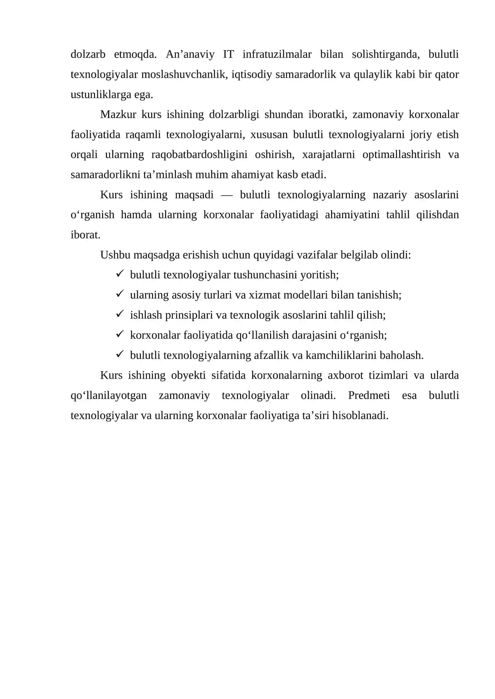 Bulutli texnologiyalar va ularning korxonalar faoliyatidagi ahamiyati. 3
