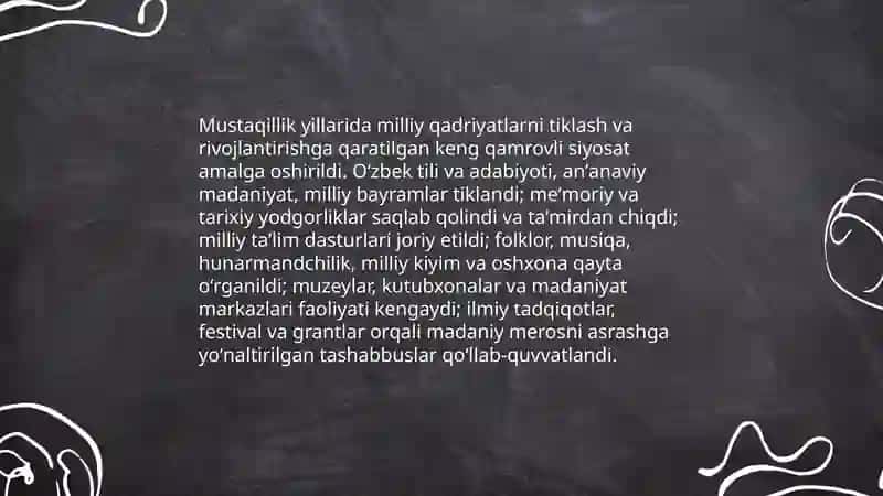 Mustaqillik yillarida O'zbekistondagi manaviy va madaniy taraqqiyot 3