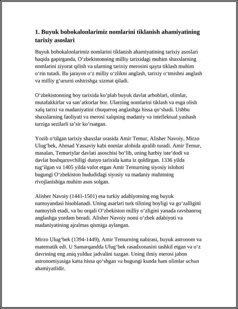 BUYUK BOBOKALONLARIMIZ NOMLARINI TIKLANISH AHAMIYATI REFERAT 3