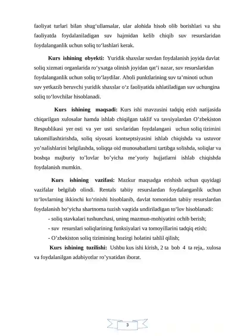 Suv resurslaridan foydalanganlik uchun soliqning obyekti va uni aniqlash tartibi 3