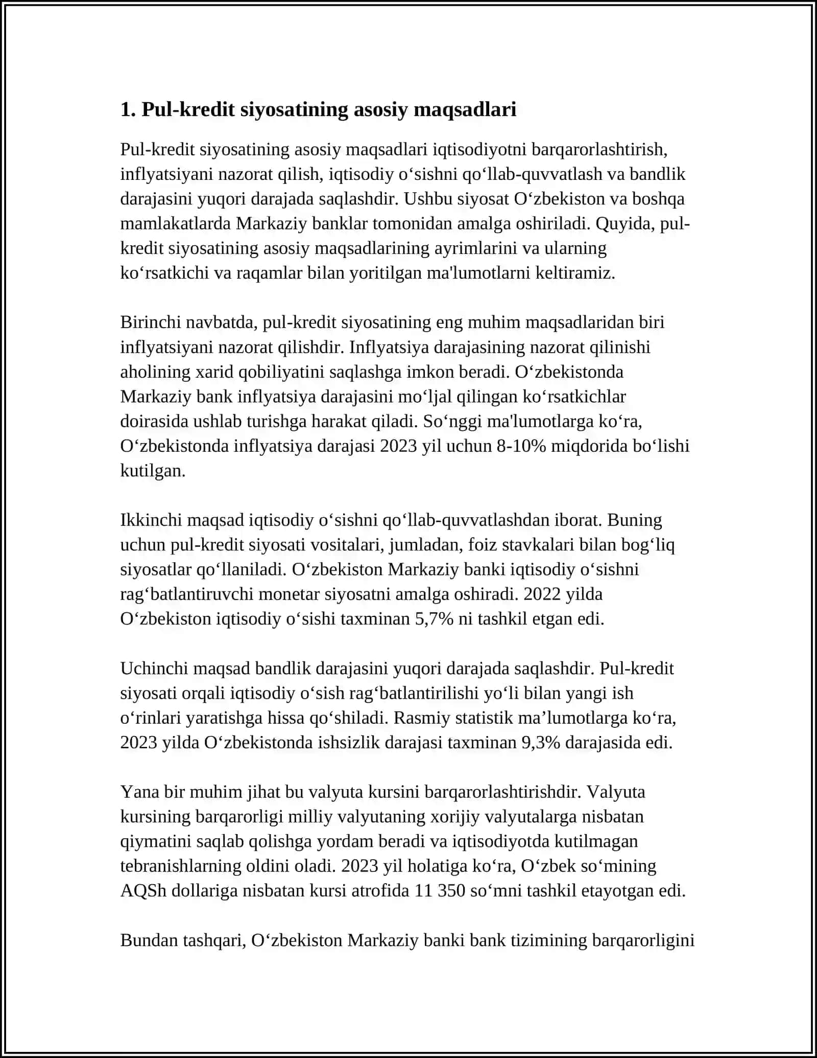 DAVLATNING PUL KREDIT SIYOSATI: MAQSADI VA DASTAKLARI 3