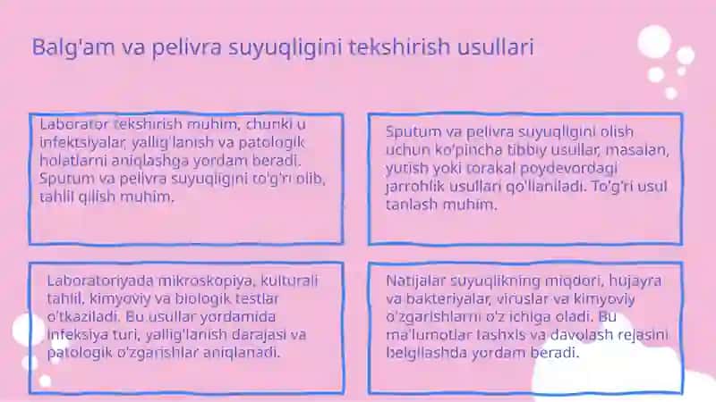 Balg'am va pelivra suyuqligini labarator tekshirish. O'pkani funksional va instrumental tekshirish usullari 3
