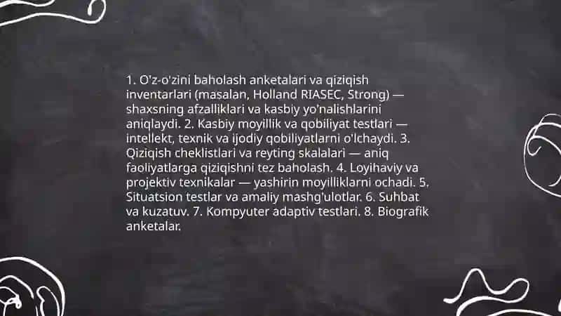 Shaxsning qiziqishi,moyilliginianiqlab va takomillashuviga yordam beruvchi test 3