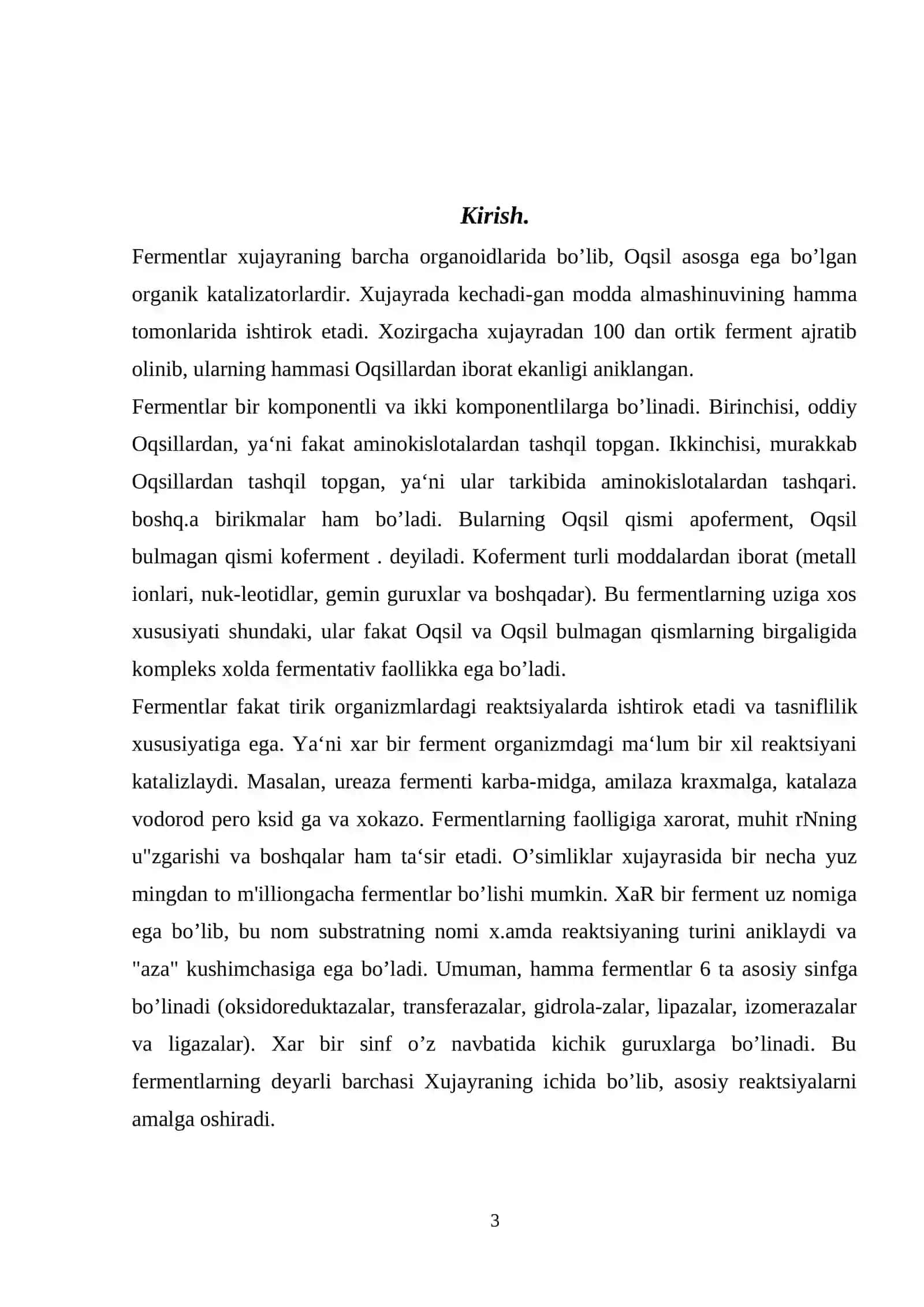 O’simliklar fiziologiyasi fanidan KURS ISHI 3