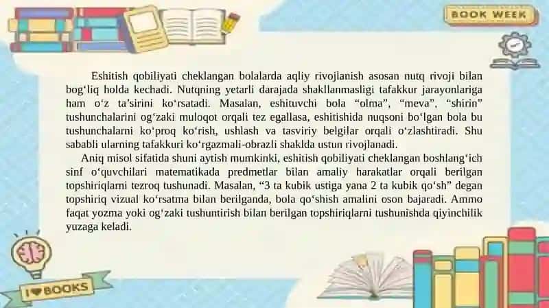 Eshitish qobiliyati cheklangan bolalarning aqliy va emotsional-shaxsiy rivojlanish xususiyatlari 3