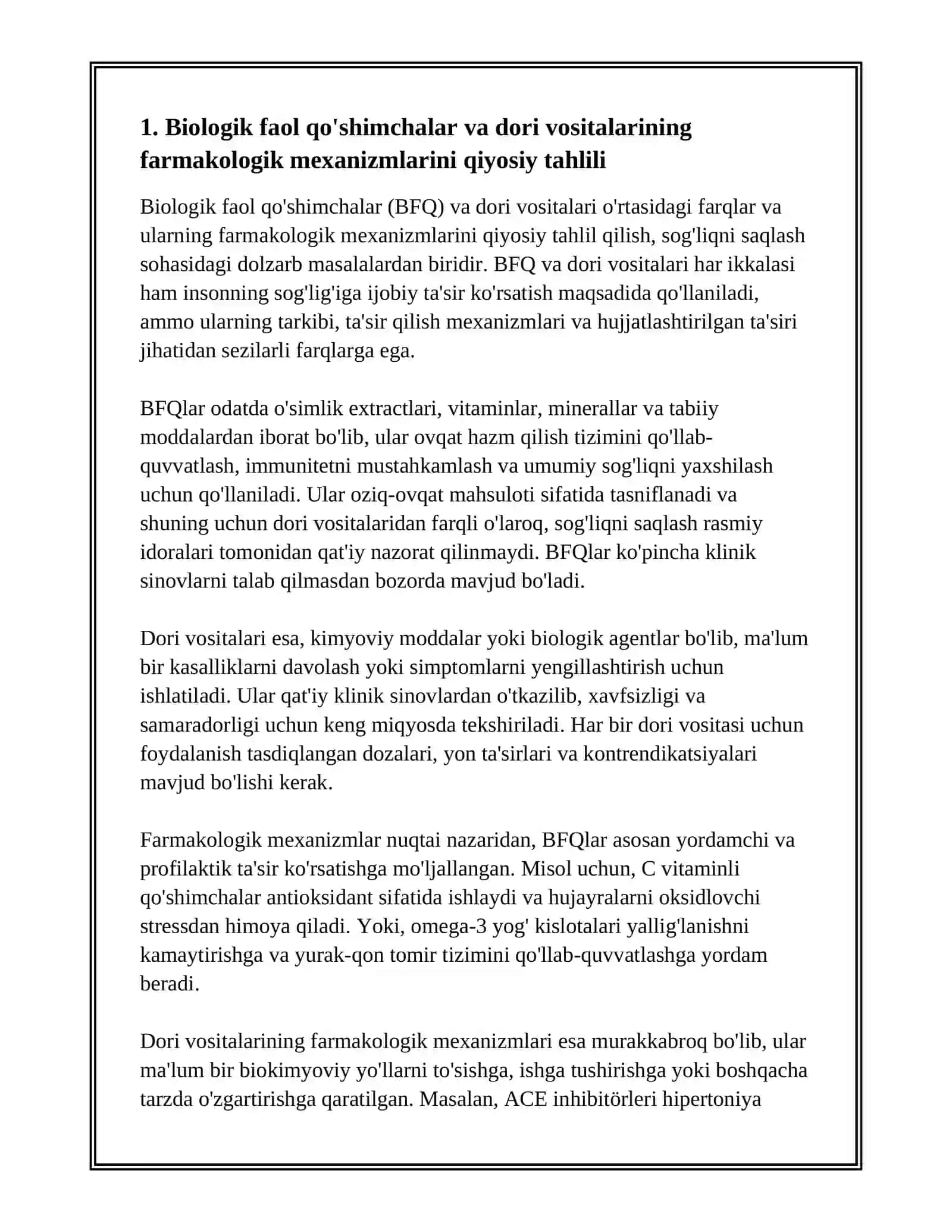 BIOLOGIK FAOL QO'SHIMCHALAR VA DORI VOSITALARINING QIYOSIY TAHLILI 3