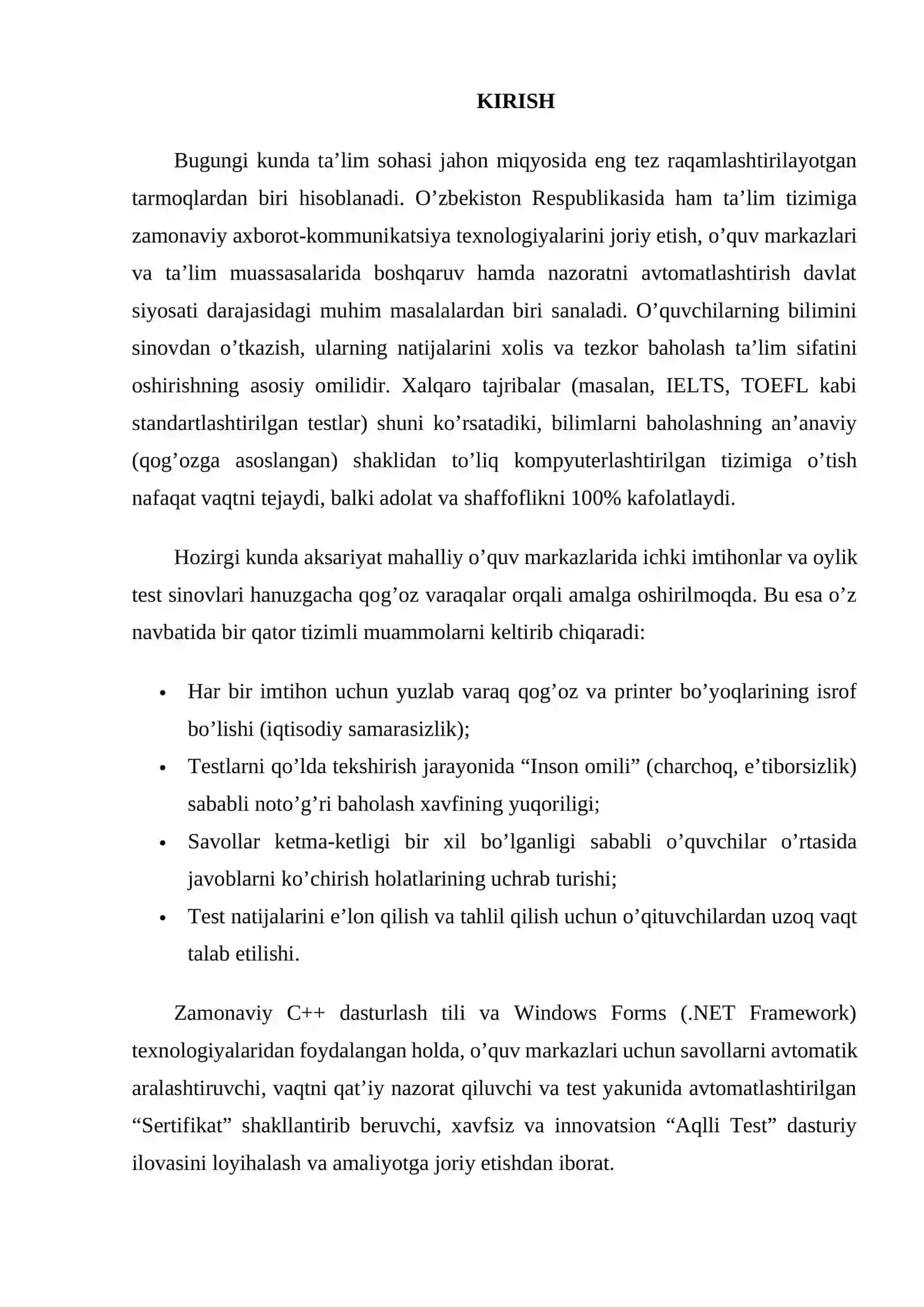 Visual Studio da Kurs ishi - OʻQUV MARKAZLARI UCHUN TEST SAVOLLARINI OʻTKAZISH DASTUR ILOVASINI YARATISH 3