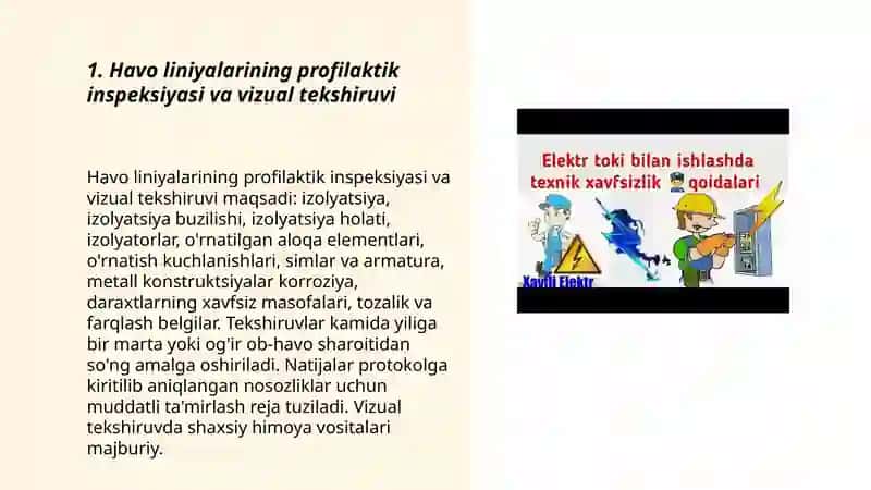 Elektr taʼminoti tizimida havo liniyalarini ishlatishda ularga texnik xizmat 3